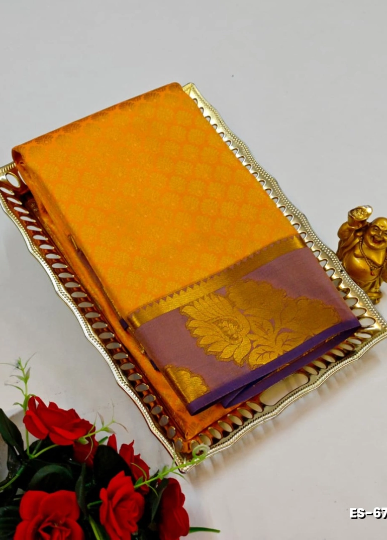 Bridal silk gold silvar and copper zari weave and wedding art silk sarees - tangerine colour